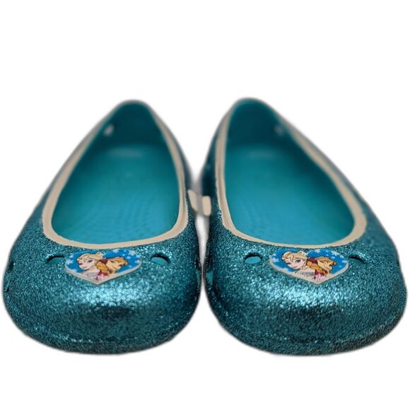 Crocs Frozen Pool Blue Glitter Heart Keeley Flat Size Toddler 6 - Picture 2 of 4
